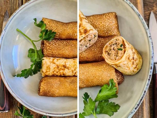 Мини блины с грибным жульеном