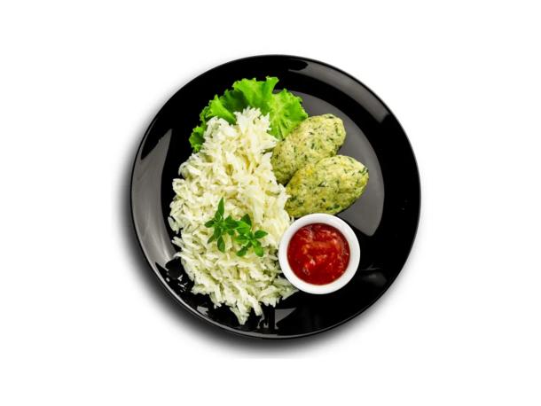 Рис с котлетой из рыбы