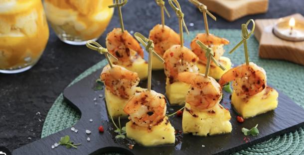 Канапе с креветкой и сыром