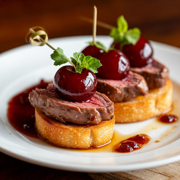 Канапе с утиной грудкой и маринованой сливой