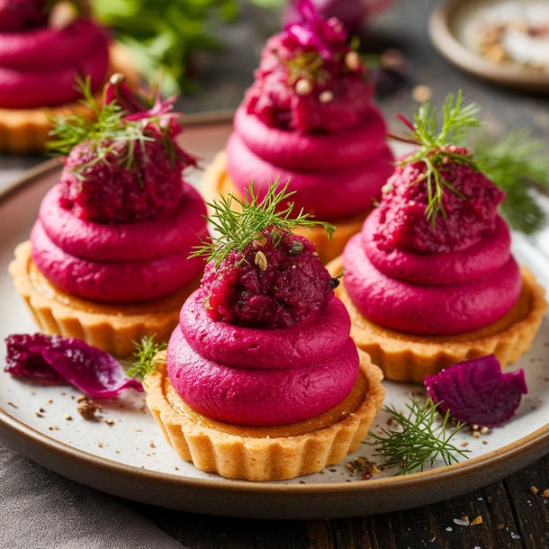 Тарталетки с пряной сельдью и свекольным муссом