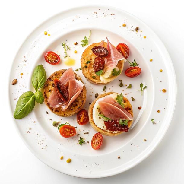Брускетта на вафле с пермской ветчиной
