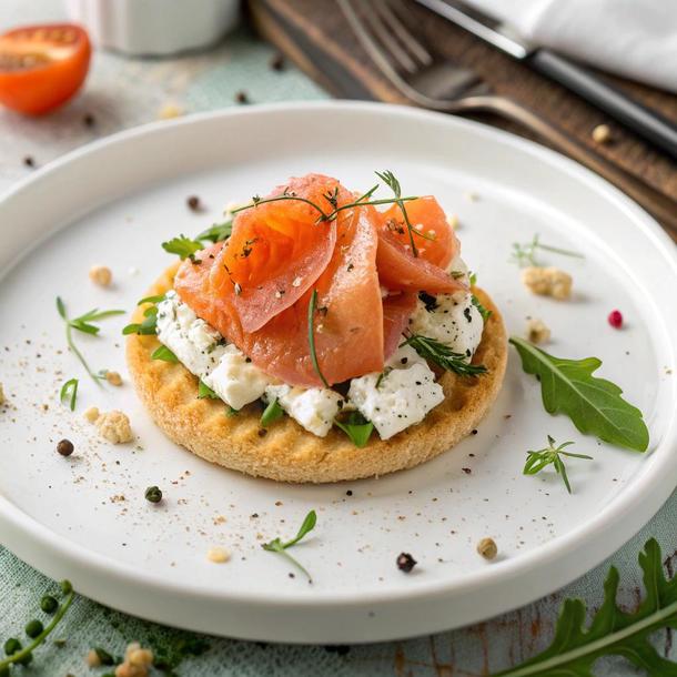 Брускетта на вафле с лососем и творожным сыром