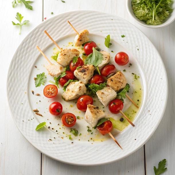 Цезарь -брошет из курицы с томатом черри Цезарь -брошет из курицы с томатом черри