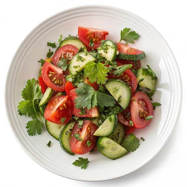 Грузинский салат с томатами, огурцами, кинзой Грузинский салат с томатами, огурцами, кинзой