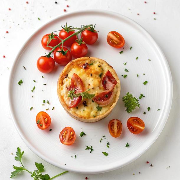 Мини киш с копченой грудкой, сыром и томатом черри Мини киш с копченой грудкой, сыром и томатом черри