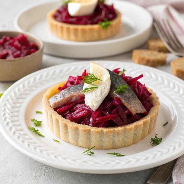 Тарталетка с сельдью на свекольной "шубе" Тарталетка с сельдью на свекольной "шубе"