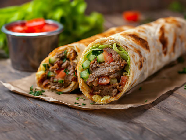 Шаурма по-кавказски с шашлыком и овощами